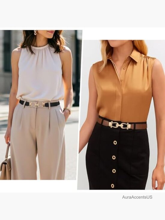 Women Stretch Skinny Belt with Golden Buckle Retro Waist Accessory main image 6